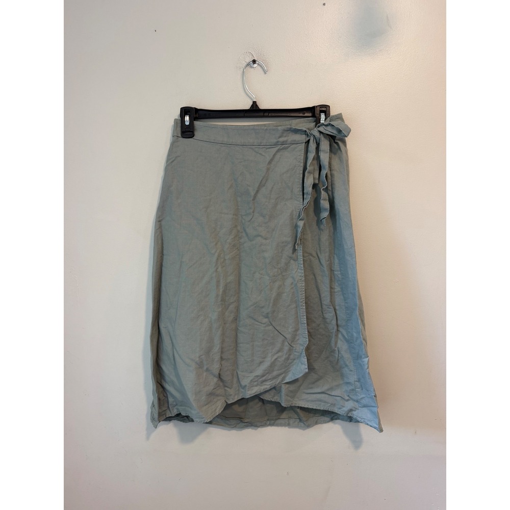 Gap Womens Sage Green Linen Blend Tie Waist Wrap Midi Skirt Size S